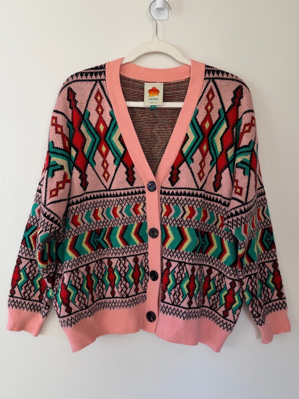 FARM Rio Pink Multi-Color Geometric Button Cardigan - Picture 2 of 4